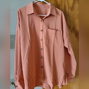 Women's Coral Button Down Blouse Size 2XL